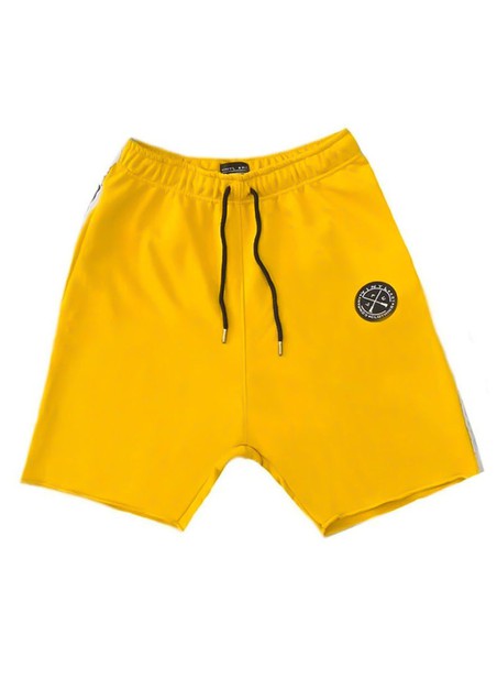 Vinyl art clothing yellow shorts with sided stripes