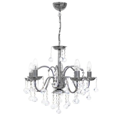 Pendant Light Chandelier 5xE14 Metal With Crystals