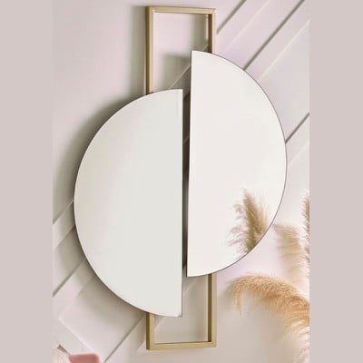 Semicircle wall mirror with gold steel bar 70x90