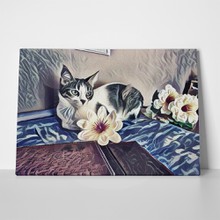Cat with lily and dahlia flowers 714424726 a