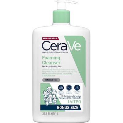 CERAVE Foaming Cleanser Gel Καθαρισμού Για Κανονικές 'Eως Λιπαρές Επιδερμίδες 1000ml