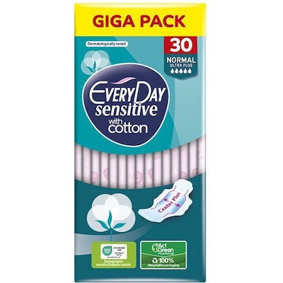 EVERYDAY Giga Pack Σερβιέτες Sensitive with Cotton Normal Ultra Plus 30 Τεμάχια