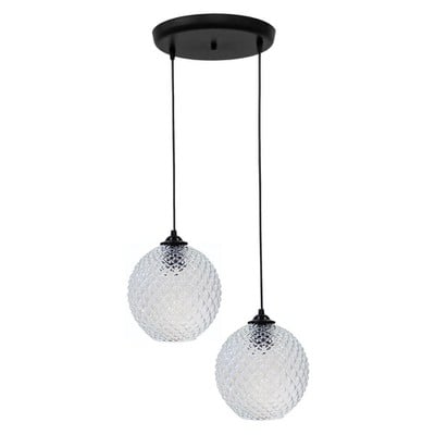 Pendant Light 2/L Round Black Base Uneven Transpar