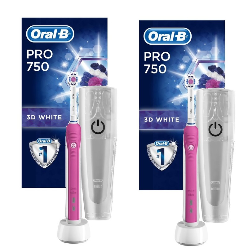 Oral B 1 1 Free Oral B Pro 750 3d White Pink Colour Bonus Travel Case