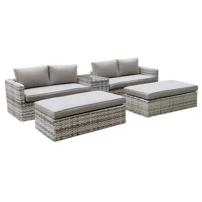 Ascot set Wicker Alu, Καναπές 4θέσιος+2 Σκαμπό+τρα