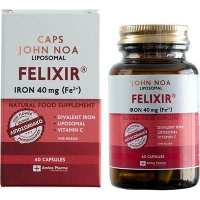 JOHN NOA Liposomal Felixir Iron 40mg + Vitamin C Συμπλήρωμα Διατροφής Σιδήρου Λιποσωμιακής Φόρμουλας Με Βιταμίνη C 60 Κάψουλες