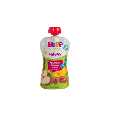 HIPP Bio HiPPis Φρουτοπολτός Με Μήλο-Μπανάνα-Βατόμουρο & Όλυρα Από 1 Ετών 100g