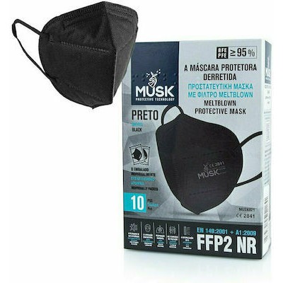 MUSK Meltblown Protective Μάσκα Προσώπου Υψηλής Προστασίας KN95-FFP2 Χωρίς Βαλβίδα Μαύρο x10 τμχ