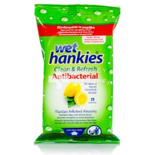 Wet Hankies Clean & Refresh Antibacterial Lemon - Υγρά Μαντηλάκια Καθαρισμού (Λεμόνι), 15τμχ