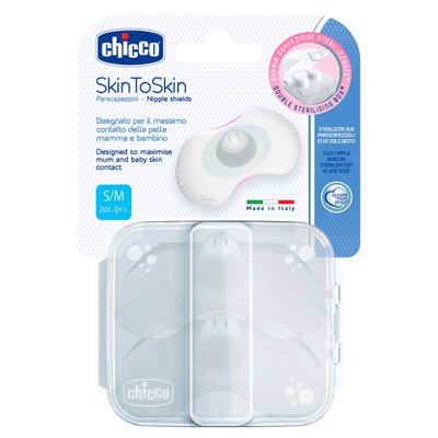 CHICCO Skin To Skin Nipple Shields Silicone Breast Discs Small / Medium x2 Pieces
