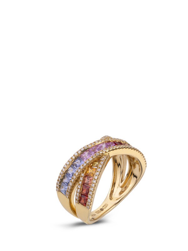 Δαχτυλίδι Χρυσό Κ18 με Multicolor Διαμάντια και Zαφείρι