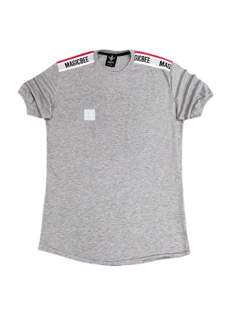 Magic bee red & white shoulder tape tee - grey