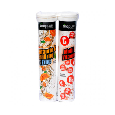 INOPLUS Vitamin C 1000mg&Ψευδάργυρος Συμπλήρωμα Διατροφής Για Το Ανοσοποιητικό x20 Αναβράζοντα Δισκία+ Δώρο Multiuvitamin x20 Αναβράζοντα Δισκία