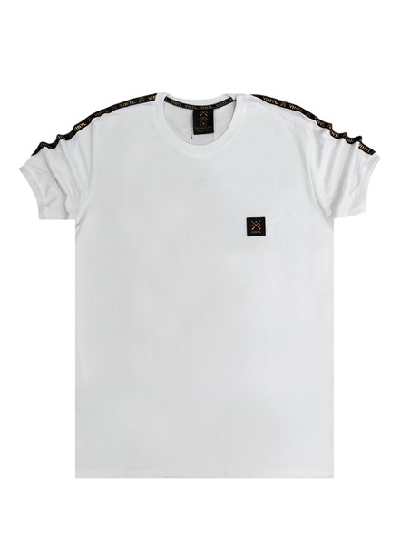 Vinyl art clothing white t-shirt with small tape