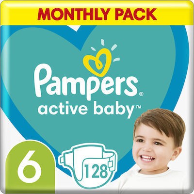 PAMPERS Βρεφικές Πάνες Active Baby No.6 13-18Kgr 128 Τεμάχια Monthly Pack