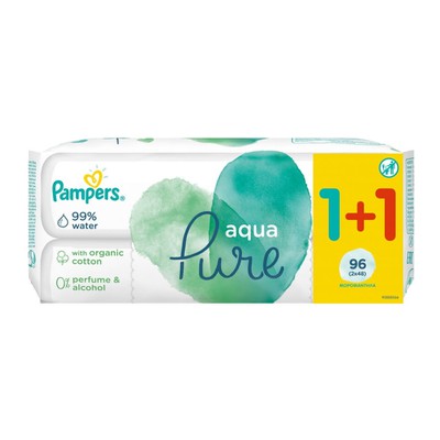 Pampers Aqua Pure Wipes Μωρομάντηλα 1+1 Δώρο 96τμχ