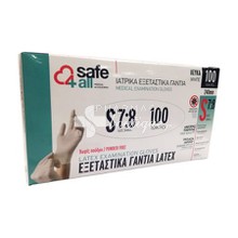 Safe 4 All Λευκά Γάντια Latex Χωρίς Πούδρα - SMALL, 100τμχ