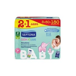 Septona Promo (2+1 Δώρο) Calm n' Care Sensitive Baby Wipes Μωρομάντηλα Με Δράση Προστατευτικής Κρέμας Συγκάματος 3x60 τεμάχια