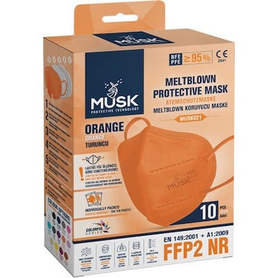 MUSK Meltblown Protective Μάσκα Προσώπου Υψηλής Προστασίας KN95-FFP2 Χωρίς Βαλβίδα Πορτοκαλί x10 τμχ