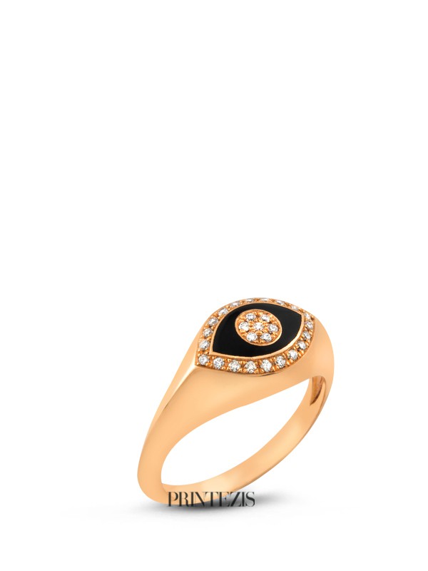 Δαχτυλίδι Ροζ Χρυσό Κ18 με Σμάλτο και Διαμάντια