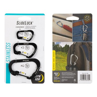 Σετ Carabiner Ανοξείδωτα SlideLock, Μαύρο