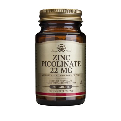 SOLGAR Zinc Picolinate 22mg Συμπλήρωμα Διατροφής Ψευδαργύρου Για Τόνωση Του Ανοσοποιητικού & Της Αναπαραγωγικής Υγείας x100 Δισκία