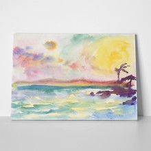 Watercolor seascape mountains on sunset hand 1099913816 a