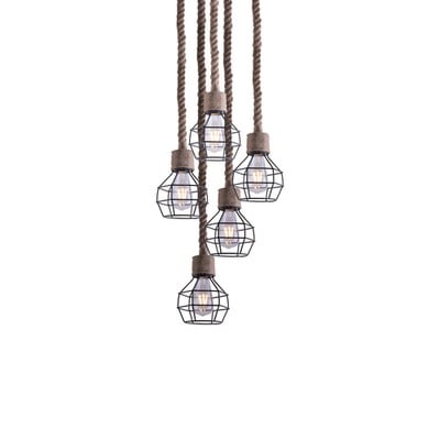 Pendant Light Grenade-5 With Black Metal And Rope