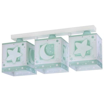 Kids Triple Rail Ceiling Light Green Moonlight Wit