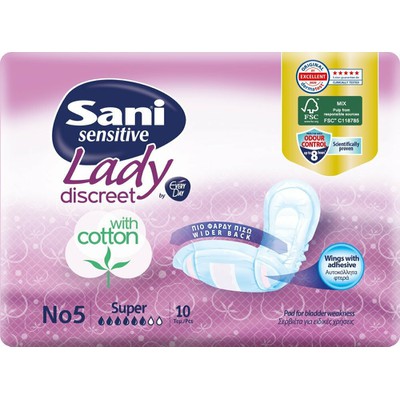 SANI Sensitive Lady Discreet Απορροφητικές Σερβιέτες Ακράτειας Νo5 Super x10 Τεμάχια