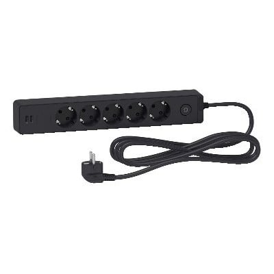 Unica Extend Schuko Trailing Lead 5 Gangs With Usb
