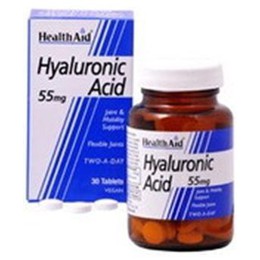 Health Aid Hyaluronic Acid 55mg 30tabs. Φυσικό συστατικό του οργανισμού, που λαμβάνοντάς το ως συμπλήρωμα, σας χαρίζει ευκινησία, υγιείς αρθρώσεις, λαμπερό και ενυδατωμένο δέρμα.