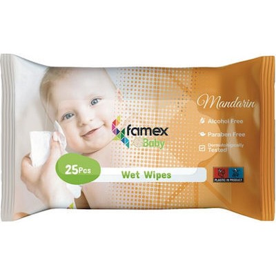 FAMEX Mandarin Μωρομάντηλα Χωρίς Οινόπνευμα & Parabens 25 Τεμάχια