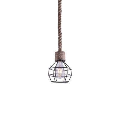 Pendant Light Grenade-1 With Black Metal And Rope