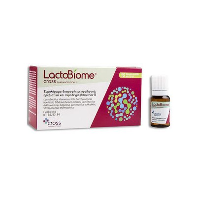 CROSS Pharmaceuticals LactoBiome Συμπλήρωμα Διατροφής Με Προβιοτικά & Πρεβιοτικά & Σύμπλεγμα Βιταμινών B Για Την Υγεία Του Εντέρου Και Του Γαστρεντερικού Συστήματος x10 Φιαλίδια 10ml