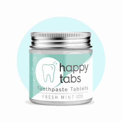 HAPPY TABS Toothpaste Fresh Mint Without Fluoride Oδοντόκρεμα Σε Ταμπλέτες Fresh Mint Χωρίς Fluoride 80 Tαμπλέτες