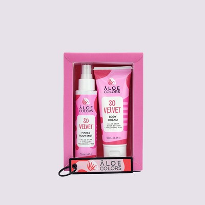 ALOE COLORS So Velvet Gift Set Body Cream-Γαλάκτωμα Σώματος 100ml & Hair & Body Mist-Ενυδατικό Σπρέι Σώματος & Μαλλιών 100ml & ΔΩΡΟ Πολύχρωμο Μπρελόκ