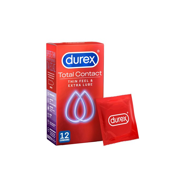 Durex Total Contact Thin Feel & Extra Lube Durex Προφυλακτικά Πολύ Λεπτά για Μεγαλύτερη Απόλαυση, 12τεμ