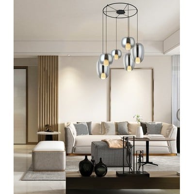 Pendant Light 6XG9 7W Metal-Glass Gold Smoke