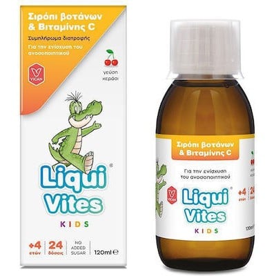 VICAN Liqui Vites Kids Σιρόπι Βοτάνων & Βιταμίνης C Συμπλήρωμα Διατροφής Για Την Ενίσχυση Του Ανοσοποιητικού Με Γεύση Κεράσι 120ml 