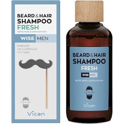 VICAN Wise Men Beard & Hair Shampoo Fresh Σαμπουάν Για Τα Γένια & Τα Μαλλιά Των Ανδρών Με Άρωμα Σανταλόξυλου & Musk 200ml