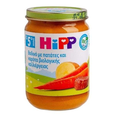 HIPP Bio Βρεφικό Γεύμα Βοδινό Με Πατάτες & Καρότα Βιολογικής Καλλιέργειας Από 5 Μηνών 190g