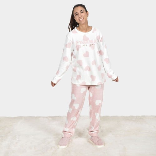Pizhama roze dhe te bardha per femra me zemra l-xl