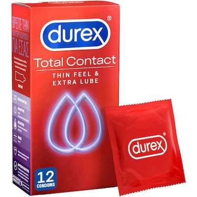 DUREX Total Contact Thin Feel & Extra Lube Durex Προφυλακτικά Πολύ Λεπτά Για Μεγαλύτερη Απόλαυση 12 Τεμάχια