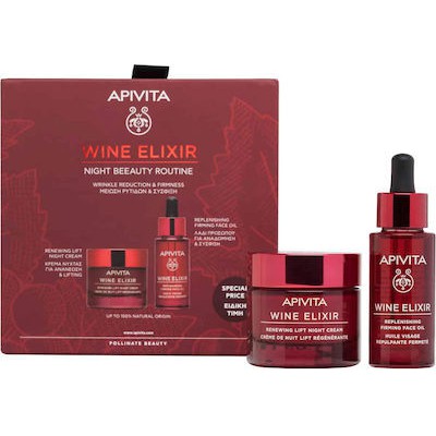 APIVITA Wine Elixir Night Beeeauty Routine Κρέμα Νύχτας Ανανέωσης & Lifting 50ml & Λάδι Προσώπου Αναδόμησης 30ml