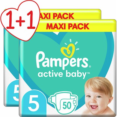 PAMPERS Βρεφικές Πάνες Active Baby No.5 11-16Kgr 100 Τεμάχια Maxi Pack 1+1 Δώρο (2 Συσκευασίες Των 50 Τεμαχίων)