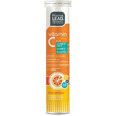 PHARMALEAD Vitamin C Plus 1500mg Vitamin D3 2000iu, Vitamin K1, Ψευδάργυρο x20 Αναβράζοντα Δισκία Με Γεύση Πορτοκάλι