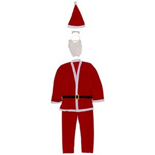 Kostum I Kuq "Santa Claus" Me Mjekër, Kapele & Syz