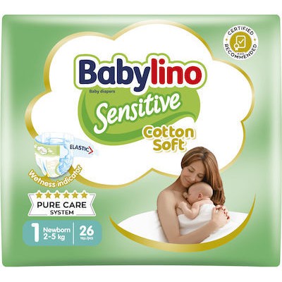 BABYLINO Sensitive Cotton Soft Βρεφικές Πάνες Νο1 (2-5kg)  26 Τεμάχια
