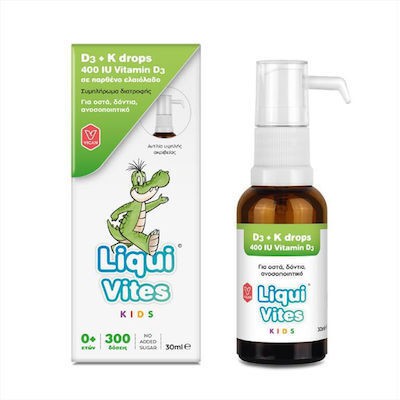 VICAN Liqui Vites Kids D3 + K Drops Παιδικό Συμπλήρωμα Διατροφής Για Οστά, Δόντια & Ανοσοποιητικό Aπό 0+  30ml